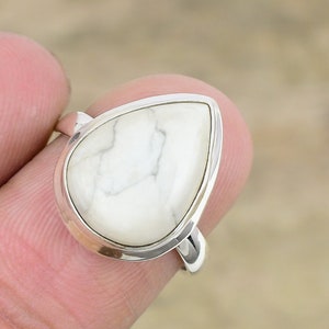 Howlite Ring, Howlite Gemstone Silver Ring, White Turquoise Ring, Statement Ring, Bohemian Ring, Healing Stone, Wedding Ring For Gift