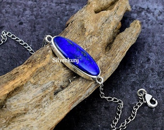 Pulsera Lapis Lazuli, pulsera de plata de ley lapislázuli natural, pulsera de cadena de lapislázuli azul, joyería de regalo para mujer de fiesta