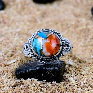 Spiny Oyster Turquoise Ring: 925 Sterling Silver Gemstone Jewelry