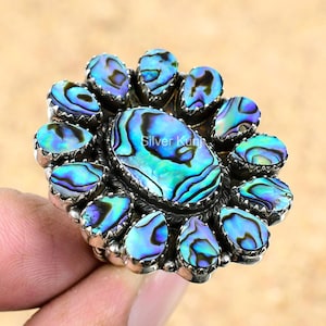 Abalone Paua Shell Sterling Silver Ring: Big Flower Bohemian Ring