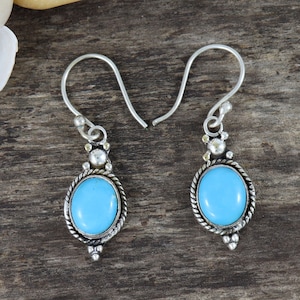 Arizona Turquoise Sterling Silver Earrings: Handmade Oval Dangle Jewelry