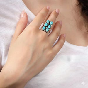 Kingman Turquoise Sterling Silver Ring: Southwestern Cluster Jewelry Bild 3
