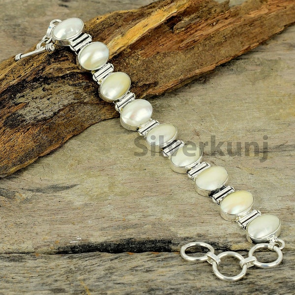 Pearl Bracelet \ Natural Mother Of Pearl Bracelet \ Sterling Silver Bracelet \ White Stone Bracelet  \ Wedding Bracelet | Gifts For Her