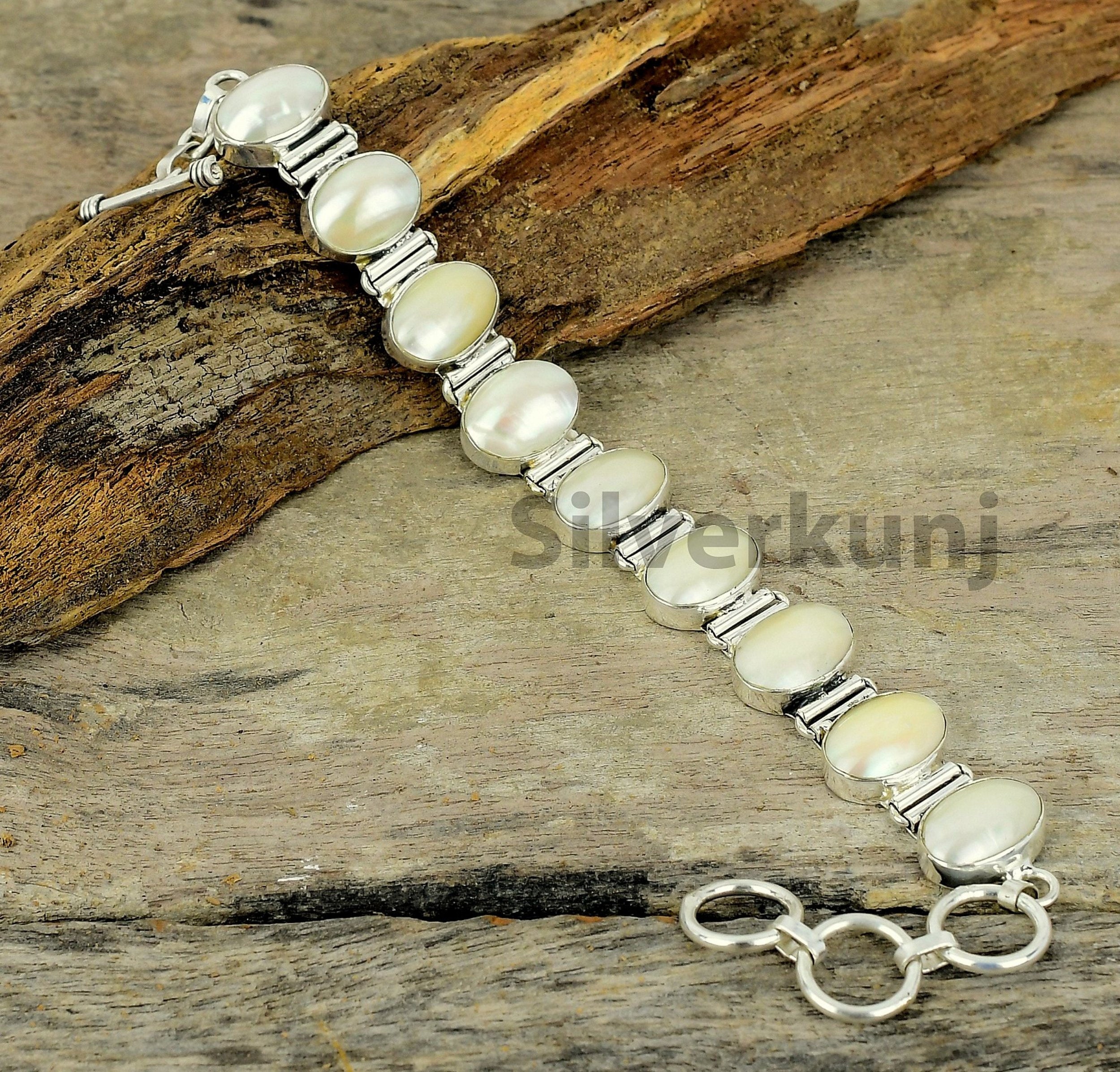 Pearl Bracelet Natural Mother of Pearl Bracelet Sterling 