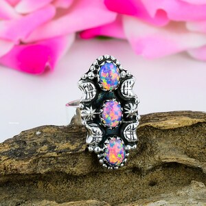 Aurora Opal Ring - 925 Solid Sterling Silver Ring - Gemstone Ring - Balloon Opal Ring - Vintage Jewelry - Dainty Ring- Birthday Gift For Her
