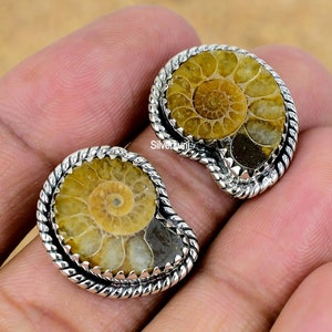 Ammonite Earring, Ammonite Fossil Sterling Silver Stud Earring, Push Back Earring, Ammonite Jewelry, Oxidized Silver Earring, Gift For Her
