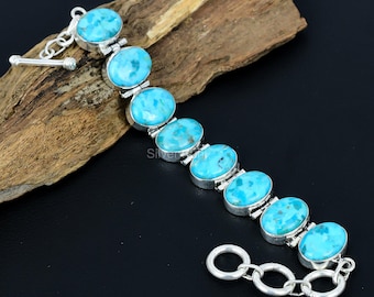 Kingman Turquoise Sterling Silver Bracelet: Adjustable Oval Gemstone
