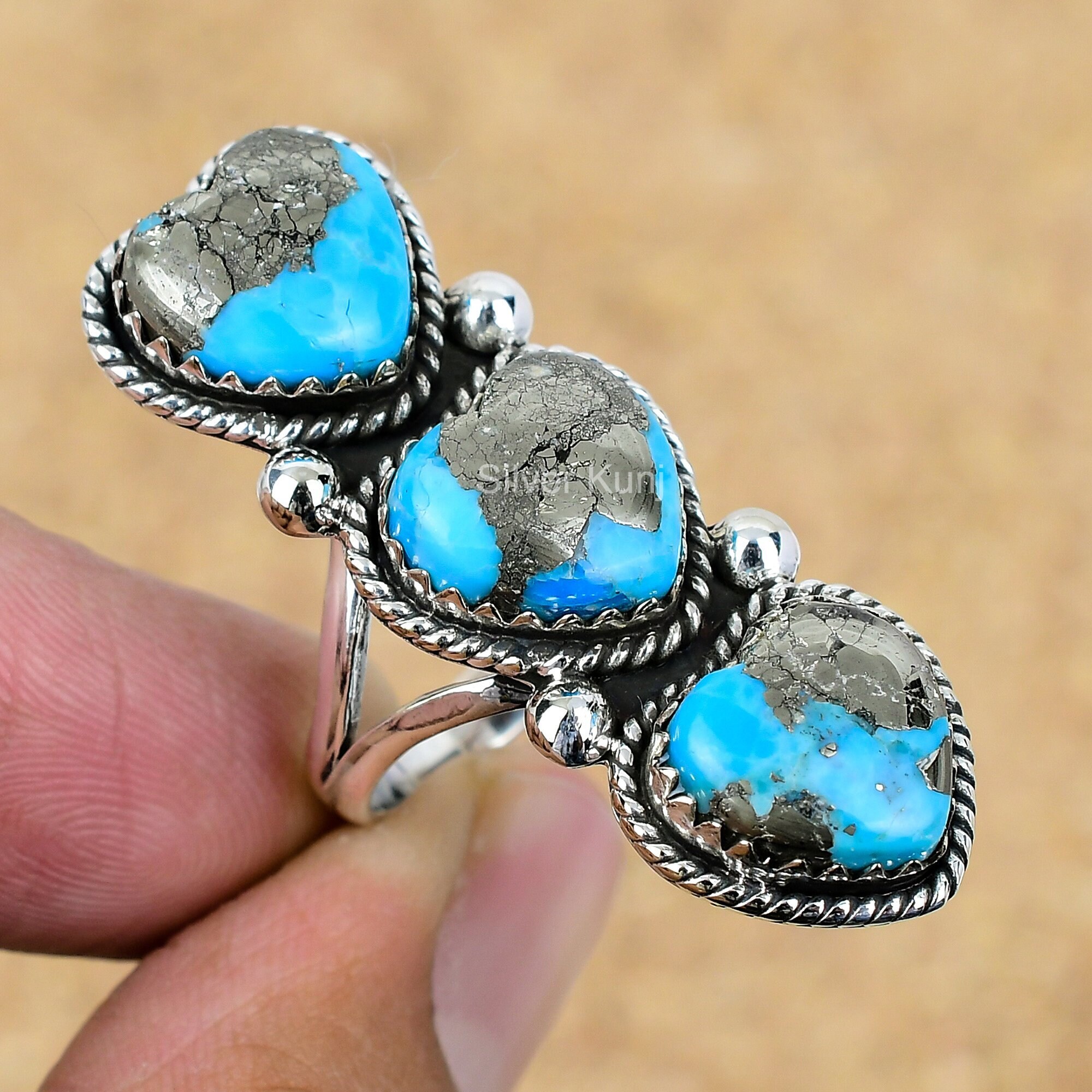 Handmade Kingman Turquoise Heart Ring, Sterling Silver Boho Jewelry - Etsy
