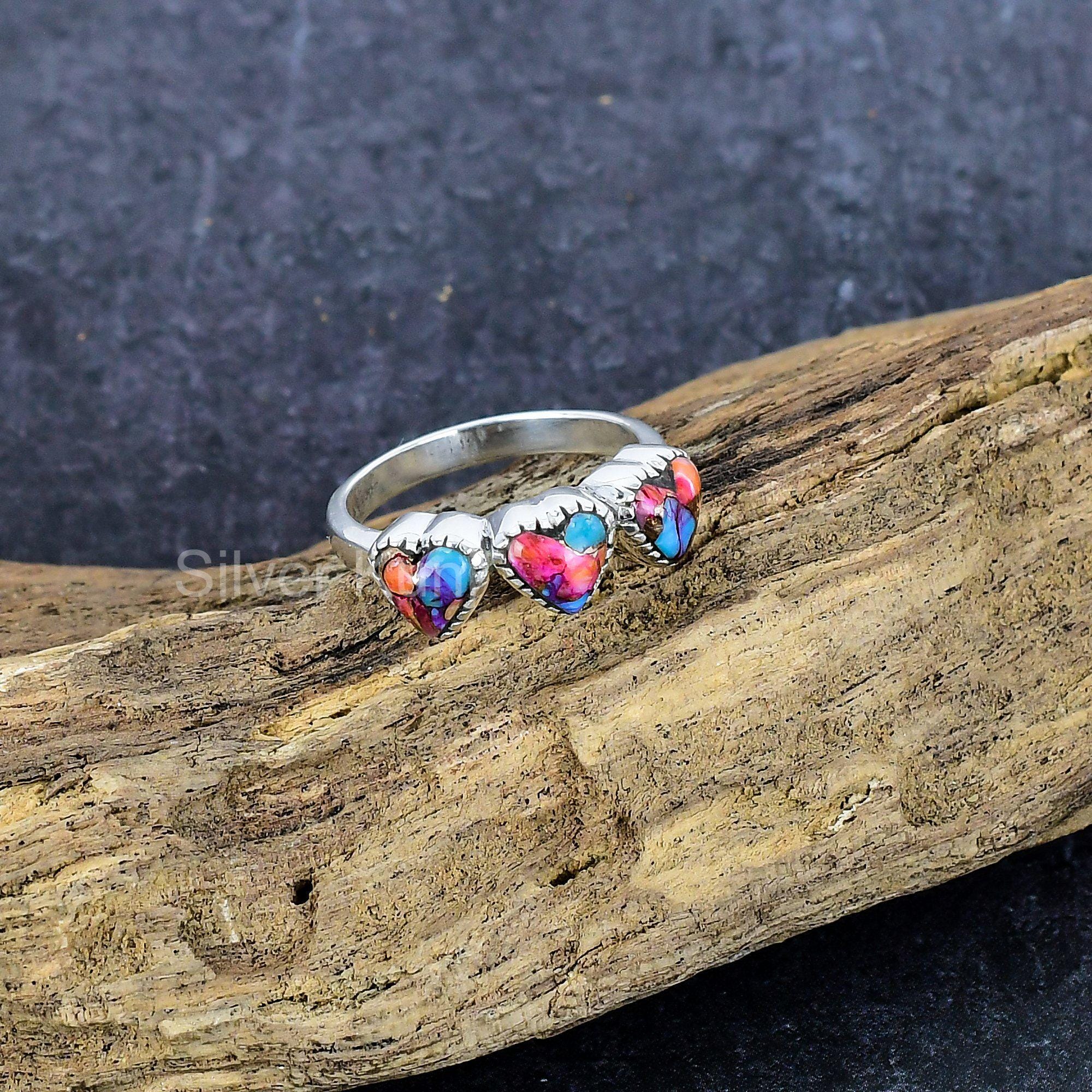 Turquoise Heart Sterling Silver Ring: Kingman Pink Dahlia Stone - Etsy