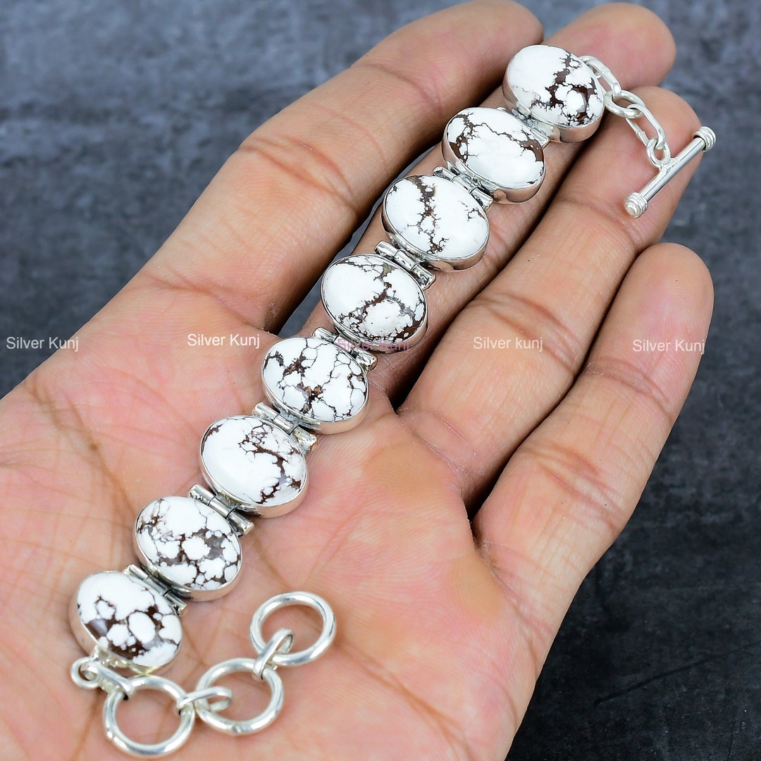 NAVAJO CB作　silver925 White buffalo Navajo White Buffalo Turquoise Sterling Silver Bracelet