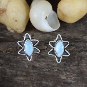 Larimar Stud Earring, 925 Sterling Silver Earrings, Women Dainty Earring, Natural Larimar Jewelry, Ocean Blue Gemstone Earring, Gift for Her
