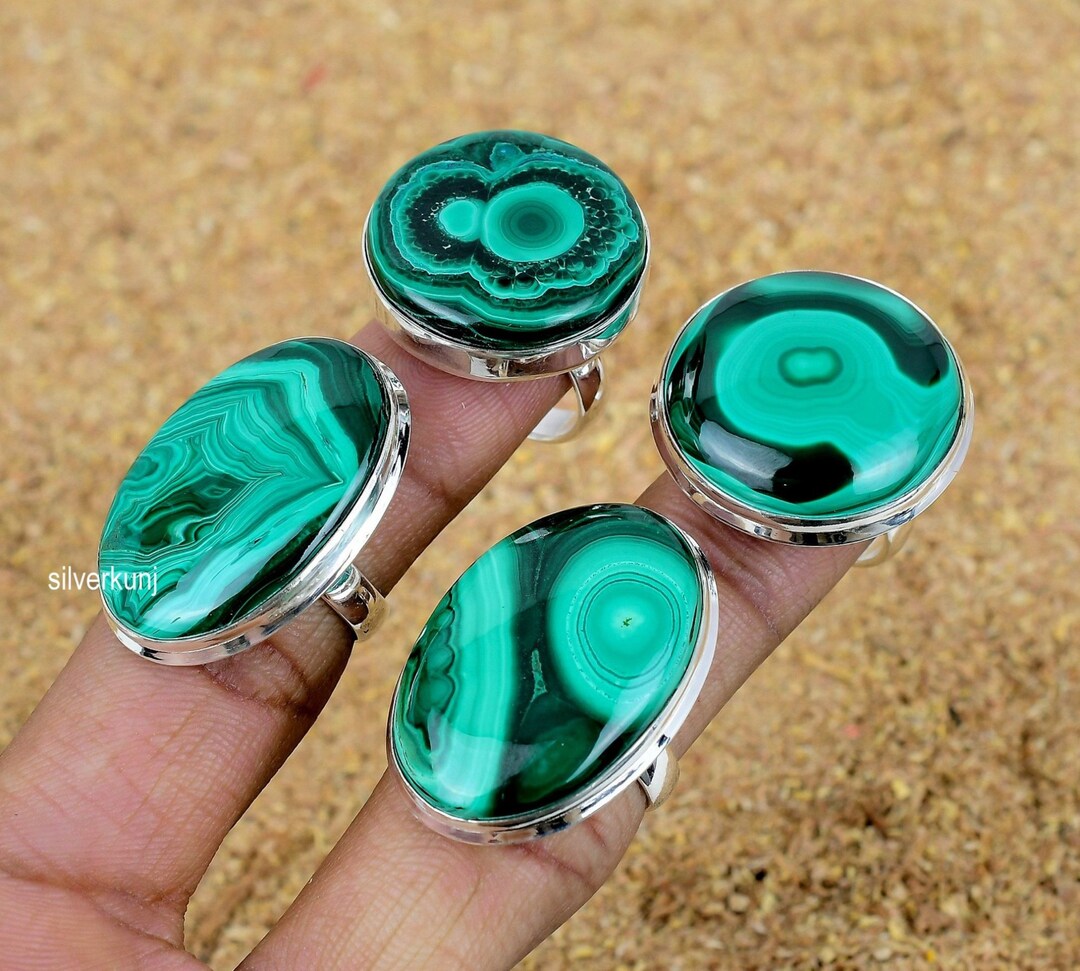 Malachite Ring, Genuine Malachite Gemstone Sterling Silver Ring