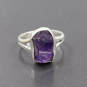 Raw Amethyst Ring, Natural Amethyst Raw Stone Sterling Silver Ring, Minimalist Ring, Raw Crystal Ring, Middle Finger Ring, Gift For Her