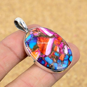 Turquoise Pendant, Kingman Pink Dahila Oyster Turquoise Sterling  Silver Pendant, Multi Color Turquoise, Oval & Pear Shape Turquoise Pendant