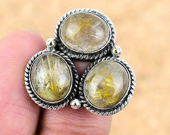 Golden Rutile Quartz Sterling Silver Ring: Handmade Gemstone Jewelry