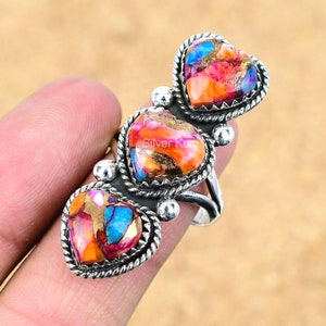 Kingman Turquoise Heart Ring: Pink Spiny Oyster Sterling Silver