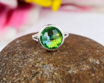 Bi-Color Tourmaline Sterling Silver Ring – Round Solitaire