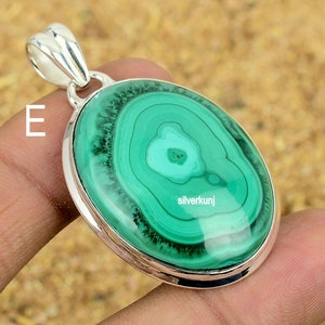Malachite Pendant, Malachite- Bull Eye Gemstone Sterling Silver Pendant, Malachite Green Stone Necklace, Bridal Wedding Jewelry Gift For Her