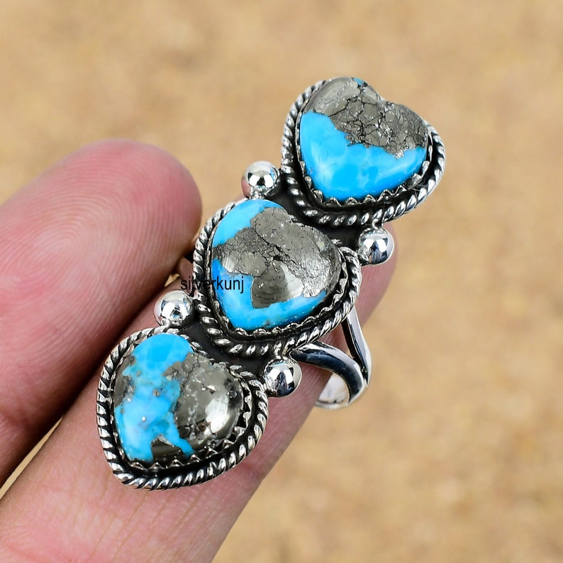 Handmade Kingman Turquoise Heart Ring, Sterling Silver Boho Jewelry - Etsy