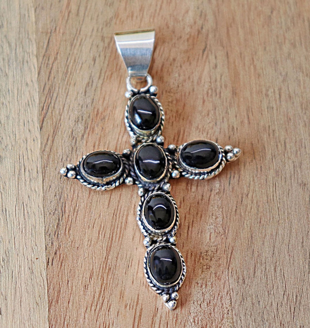 Black Onyx Cross Pendant, Natural Onyx Sterling Silver Pendant ...