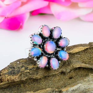 Aurora Opal Ring - 925 Solid Sterling Silver Ring - Cluster Ring - Gemstone Ring - Opal Ring - South Western Ring - Gift for Girlfriend