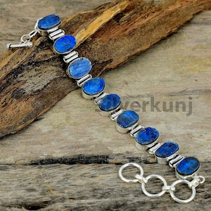 Kyanite Bracelet, Natural Blue Kyanite Rough Stone Sterling Silver Bracelet, Raw Kyanite 10*14 MM Oval Stone, Blue Healing Stone Jewelry
