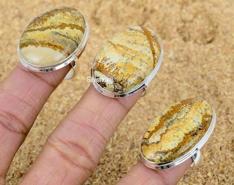 Handcrafted Picture Jasper Ring: Oval Sterling Silver Party Ring