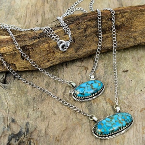 Blue Copper Turquoise Bar Necklace: Handmade Sterling Silver Jewelry