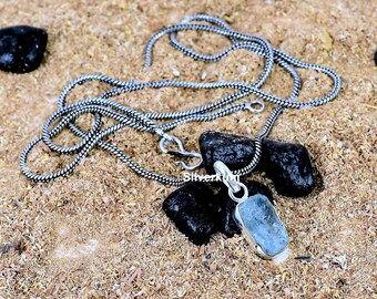 Raw Aquamarine Pendant, Sterling Silver Chain Pendant, Aquamarine Rough Gemstone Pendant, Healing Crystal Necklace, March Birthstone Pendant