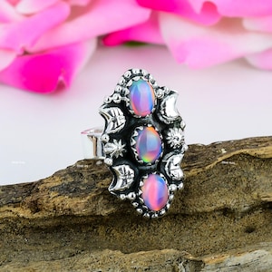 Aurora Opal Ring - 925 Sterling Silver Ring - Gemstone Ring - Opal Ring - Southwestern Jewelry - Gift for Love - Women Antique Ring