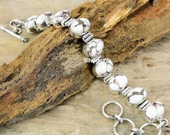 Navajo White Buffalo Turquoise Sterling Silver Bracelet, 7.5 Inch