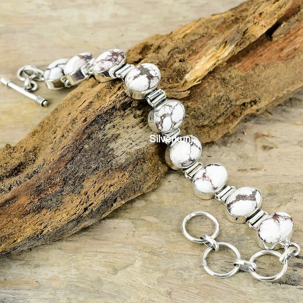 Navajo White Buffalo Turquoise Sterling Silver Bracelet, 7.5 Inch