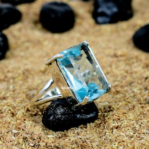 Aquamarine Ring, Sterling Silver Ring, March Birthstone Ring, Gemstone Jewelry, Solitaire Ring, Handmade Silver Ring, Engagement Ring
