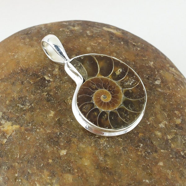 Ammonite Pendant, Ammonite Fossil Shell Sterling Silver Necklace, Ammonite Animal Stone Jewelry, Ammonite Silver Pendant Gift For Women