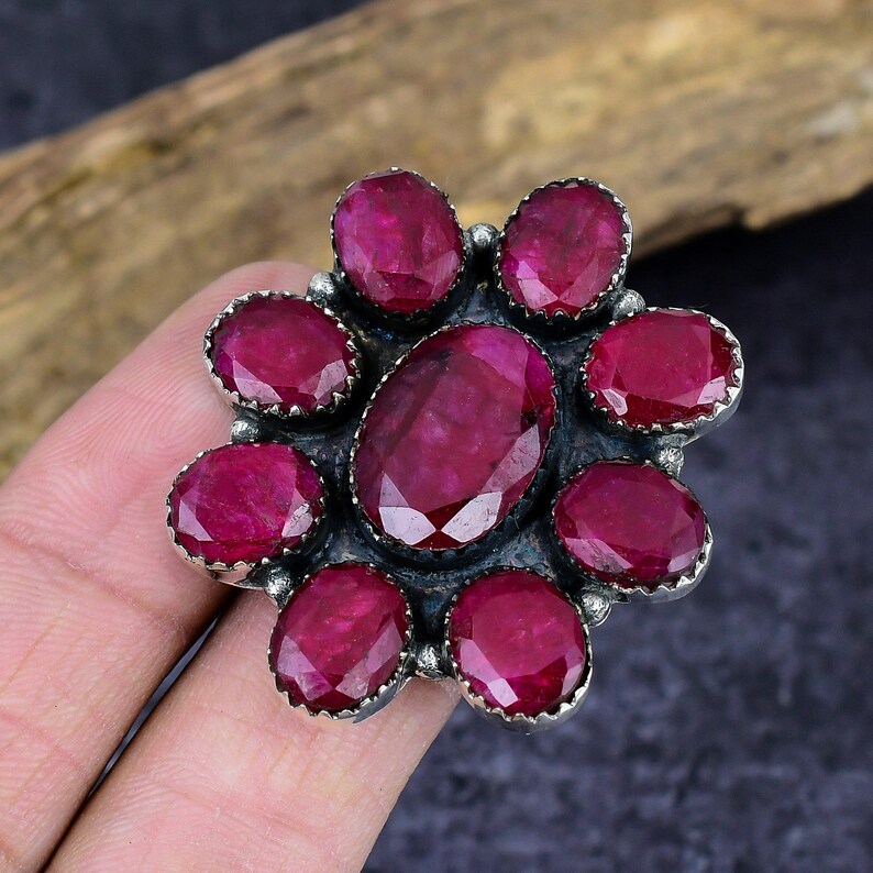 Ruby Statement Ring, Handmade Silver Cluster Ring, Vintage Style Gemstone Jewelry bild 3