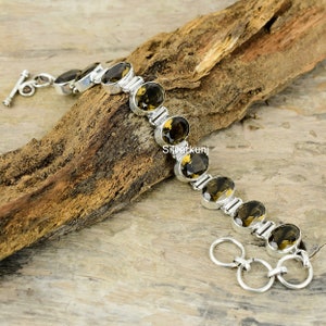 Smoky Quartz Bracelet, Smoky 925 Sterling Silver Gemstone Bracelet,  Birthday Gift For Women, Crystal Protecting Bracelet