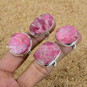 Thulite Ring, Natural Thulite 925 Sterling Silver Ring, Oval Handmade Gemstone Ring For Women, Engagement Vintage Dainty Ring For Gift Idea
