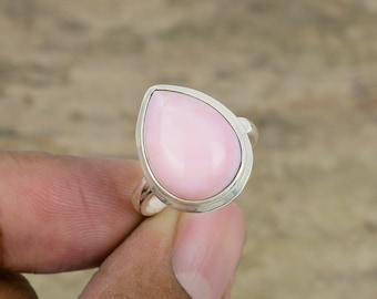 Pink Opal Pear Ring: 925 Sterling Silver Solitaire Promise Ring
