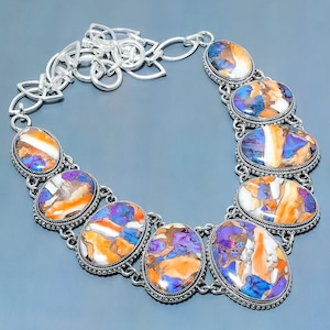 Spiny Oyster Turquoise Sterling Silver Necklace: Vintage Gemstone Jewelry
