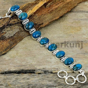Apatite Bracelet, Natural Blue Apatite Stone Sterling Silver Bracelet, Bridesmaid Gifts Bracelet, Neon Apatite Jewelry, Best Gifts For Her