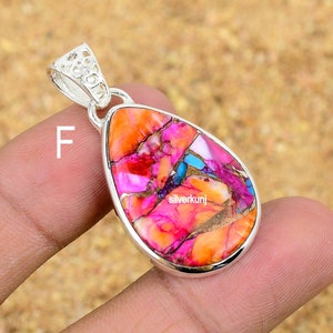 Turquoise Pendant, Kingman Pink Dahila Oyster Turquoise Sterling Silver Pendant, Multi Color Turquoise, Different Pattern Turquoise Pendant