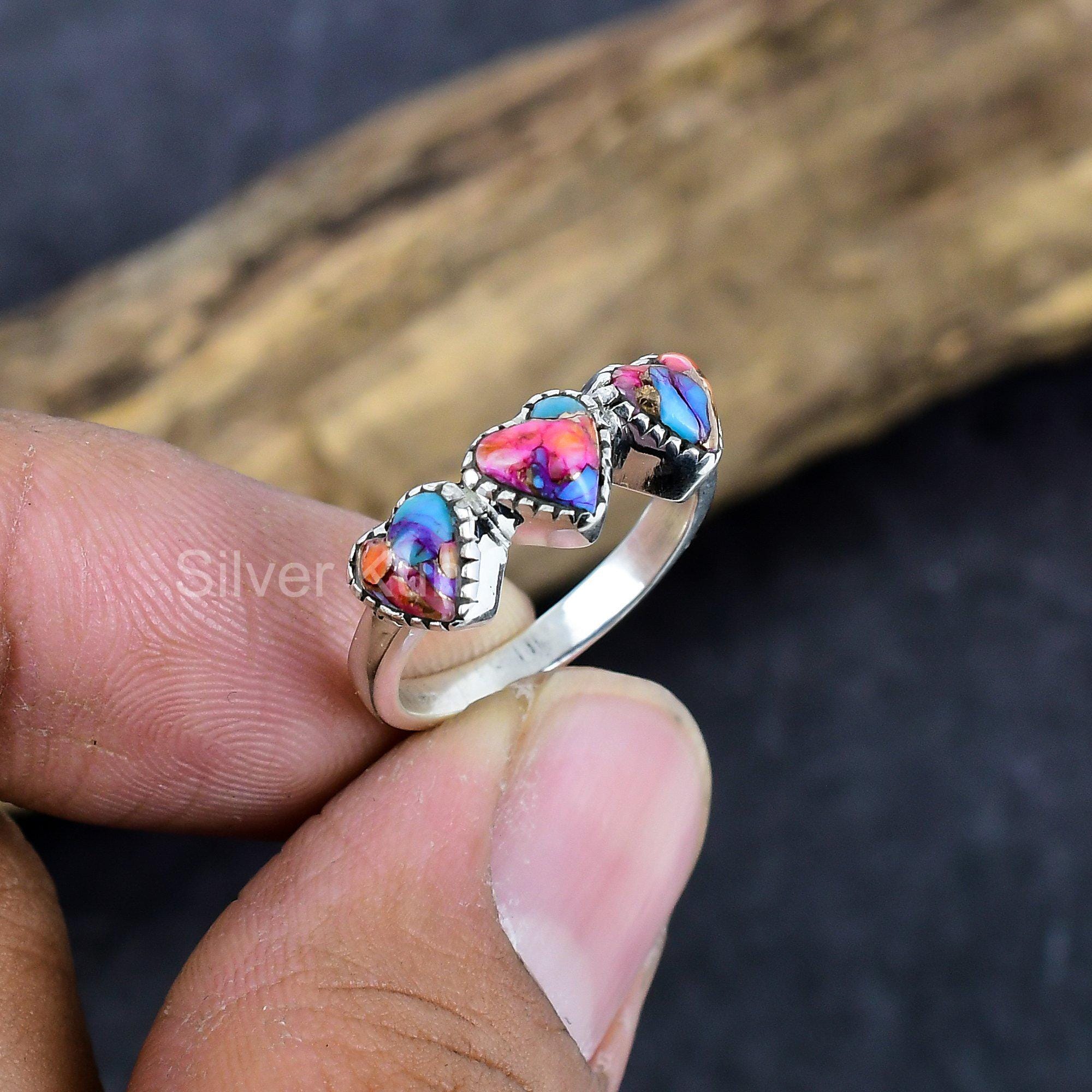 Turquoise Heart Sterling Silver Ring: Kingman Pink Dahlia Stone - Etsy
