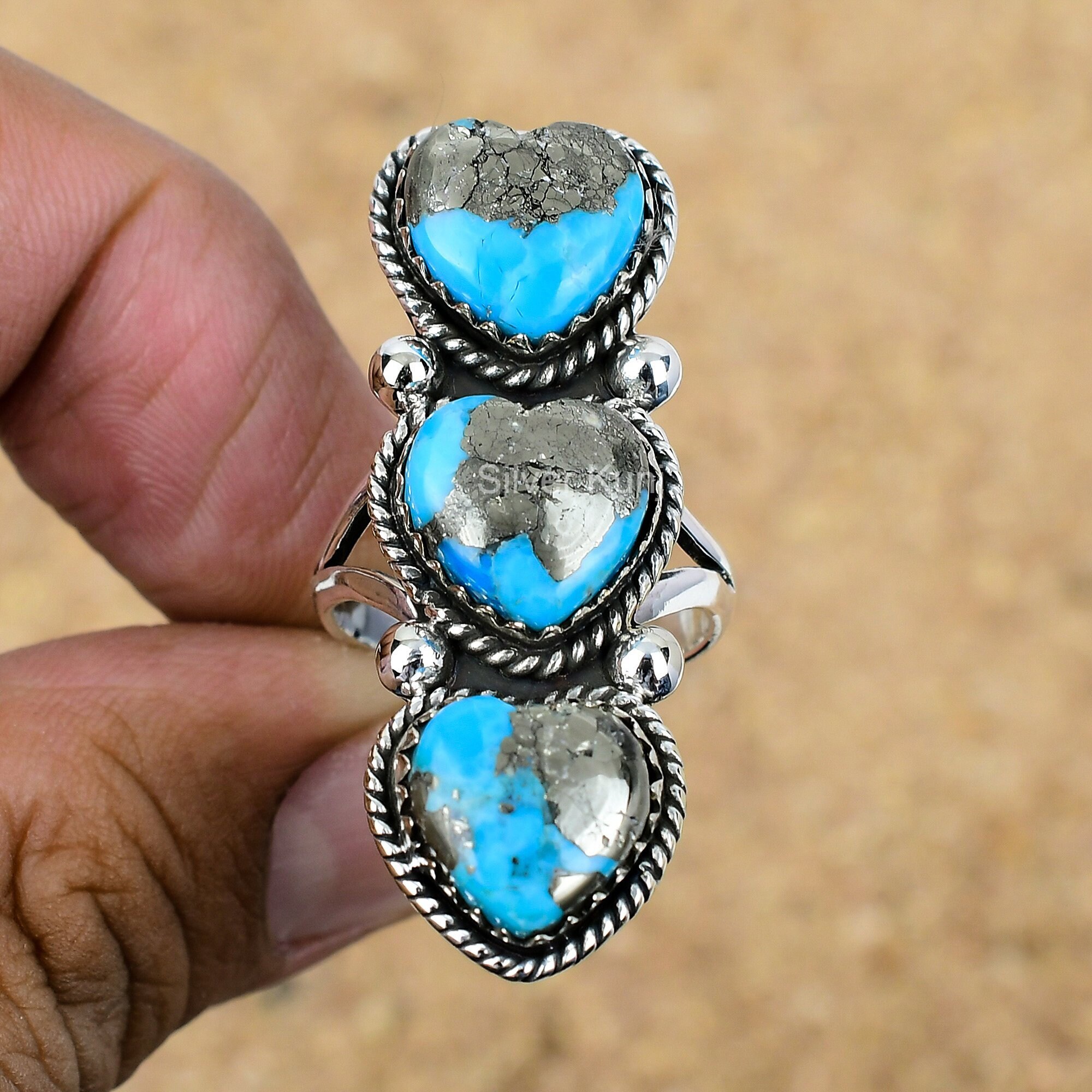 Handmade Kingman Turquoise Heart Ring, Sterling Silver Boho Jewelry - Etsy
