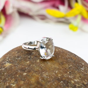 White Topaz Ring, Natural White Topaz Handmade Sterling Silver Ring, Oval Topaz Ring, Minimalist Ring, Bridesmaid Gift, Middle Flinger Ring