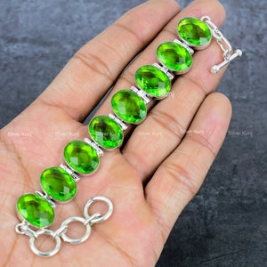 Handmade Sterling Silver Peridot Bracelet: Green Stone Statement Jewelry