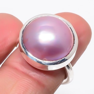 Pearl Ring, South Pacific Mabe Pearl Sterling Silver Ring, Pink Mabe Cultured Pearl Gemstone Ring, Round Pearl Stone Ring, Gift For Women&#39;s