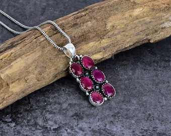 Ruby Pendant, Natural Kashmiri Ruby Gemstone Necklace, Sterling Silver Dainty Jewelry, Wedding Gift Jewelry, Men's Pendant
