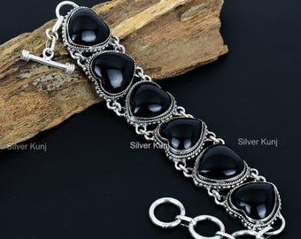 Vintage Silver Black Onyx Hearts Bracelet - Etsy