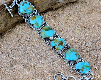 Kingman Turquoise Heart Bracelet: Sterling Silver Arizona Gemstone