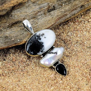 Navajo White Buffalo Turquoise Sterling Silver Pendant, Pearl & Moonstone